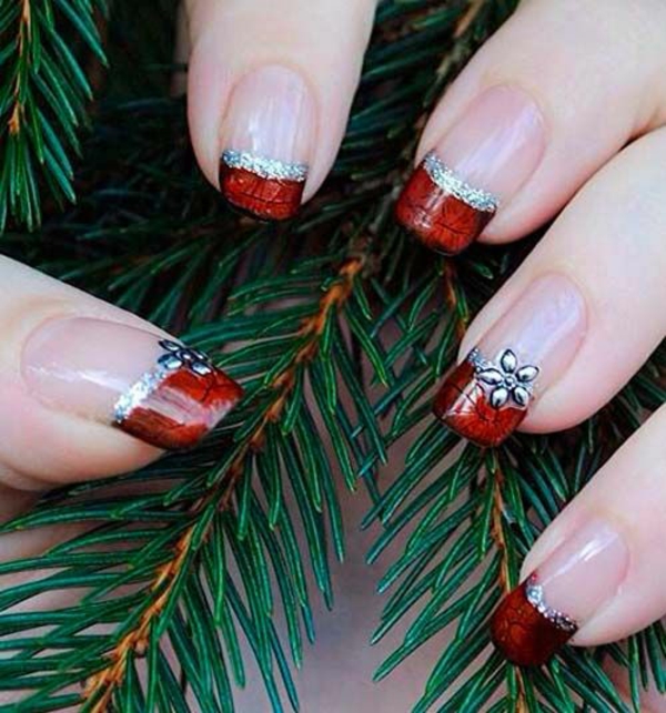 rote Gelnägel zu Weihnachten rote fingernägel lackiert zweige tanne