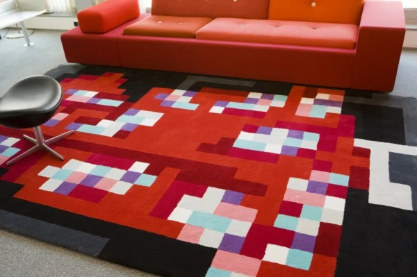 traumteppich modern digitale muster grelle farben mundoalfombra