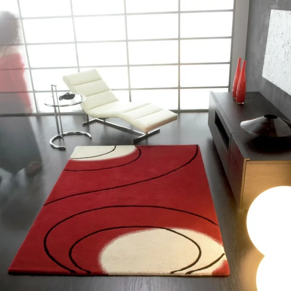 traumteppich rot schwarz feine kreise designer möbel