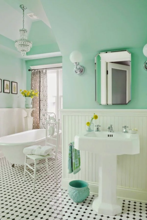wandfarbe türkis badezimmer weiße badewanne