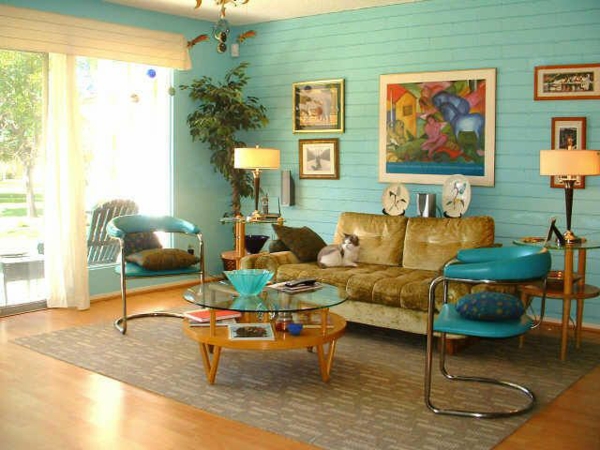 wandfarbe türkis glas tischplatte wohnzimmer sofa