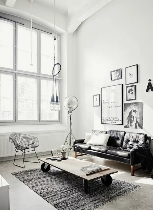 wohnzimmer monochromatisch lampen günstig design schwarz weiß