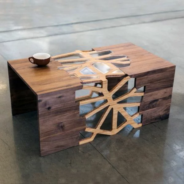 Couchtisch aus Holz designer wohnzimmertisch idee