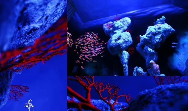 Fluoreszierende Farbe unterwasser dunkelblau