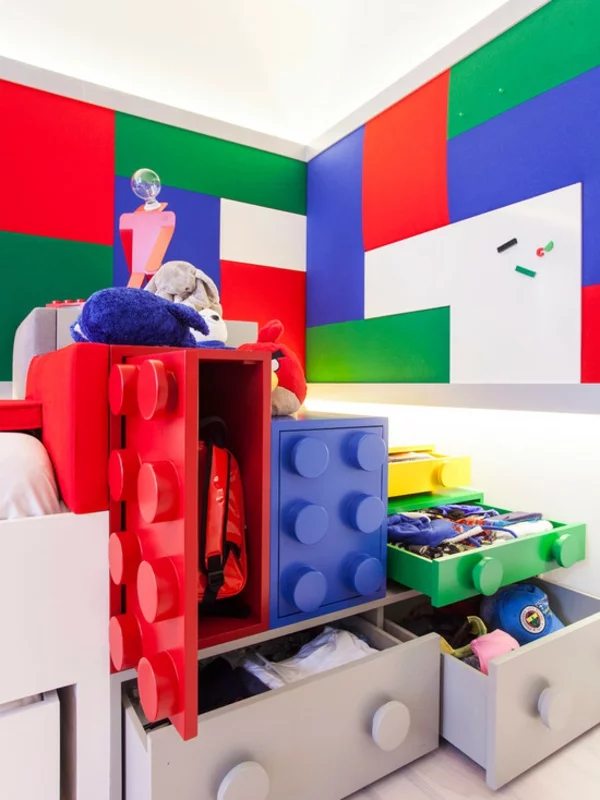 Kinderzimmer LEGO stil einrichten farben