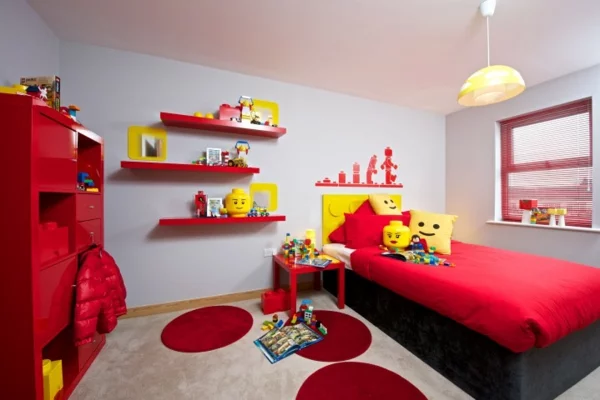 Kinderzimmer im LEGO stil einrichten rot thema