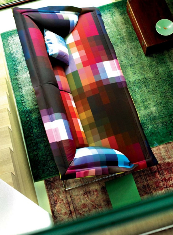 Sofa Design grün teppich muster Pixel 