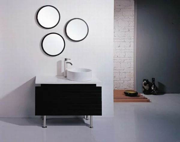 bad ideen weißes wschbecken rund design badspiegel