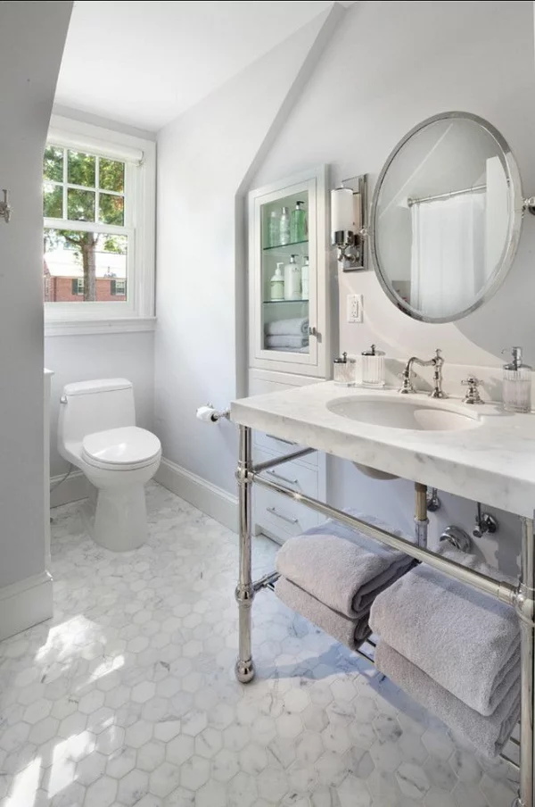 badezimmer gestaltung ideen modern rund spiegel