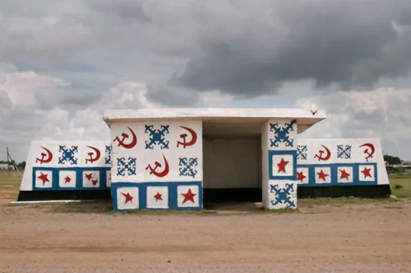 bushaltestelle sowjetische bushaltestelle arkiv kasachstan