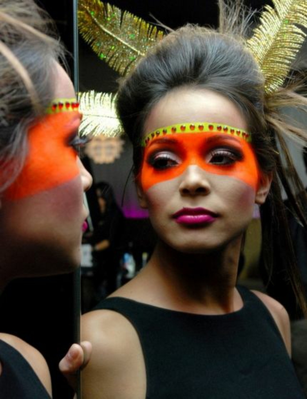 fasching schminken schminktipps karneval augenmaske orange