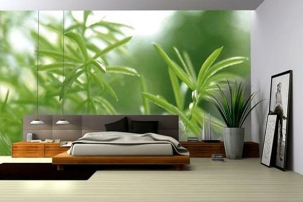 fototapete grüne pflanzen schlafzimmer