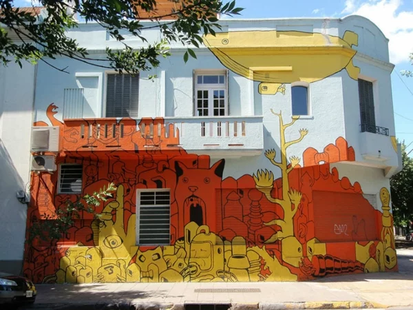 graffiti zeichnen buenos aires argentinien gelb orange haus