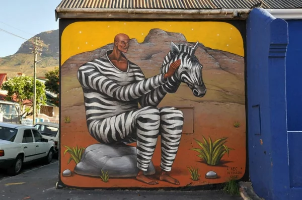 graffiti zeichnen kapstadt südafrika zebra mann