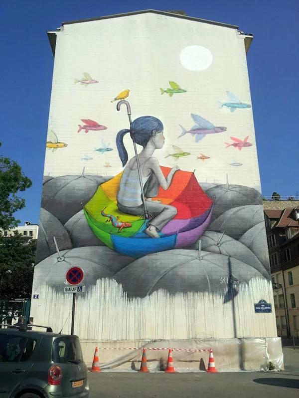 graffiti kunst paris frankreich mädchen fische