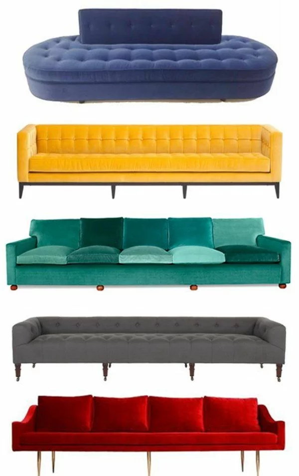 innendesign trends wohnzimmer sofa grelle farben