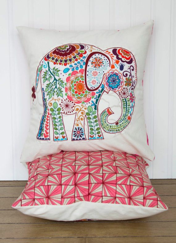 kissenbezüge basteln farben interessant kissen deko elefanten