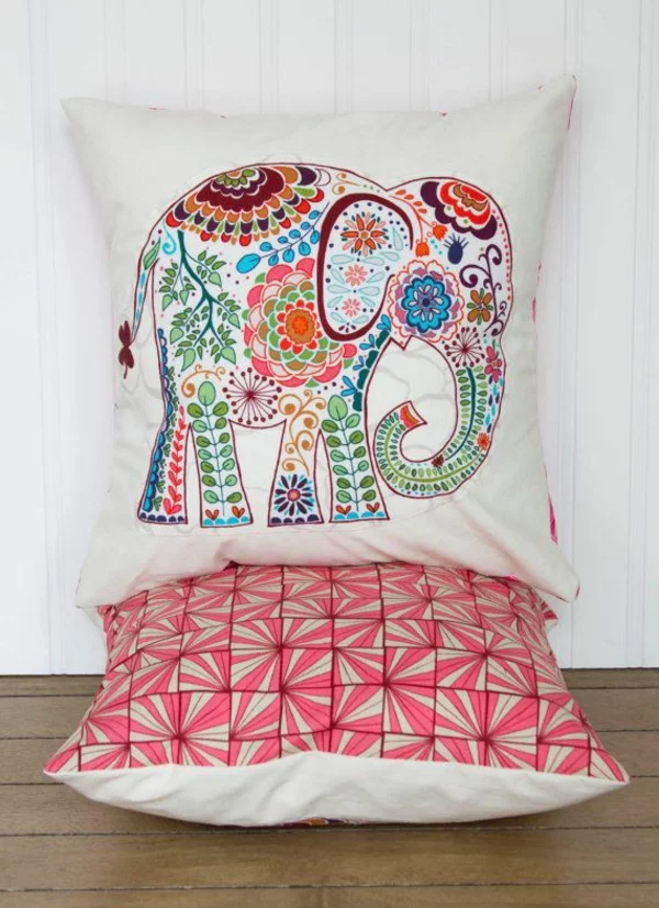 kissenbezüge basteln farben interessant kissen deko elefanten