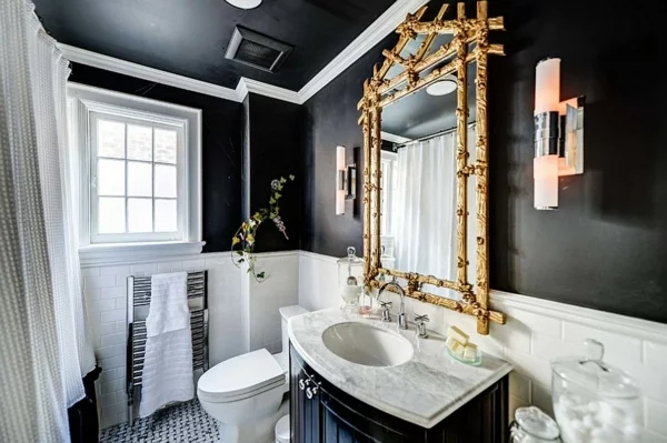 luxus badezimmer weißer marmor vergoldeter spiegelrahmen