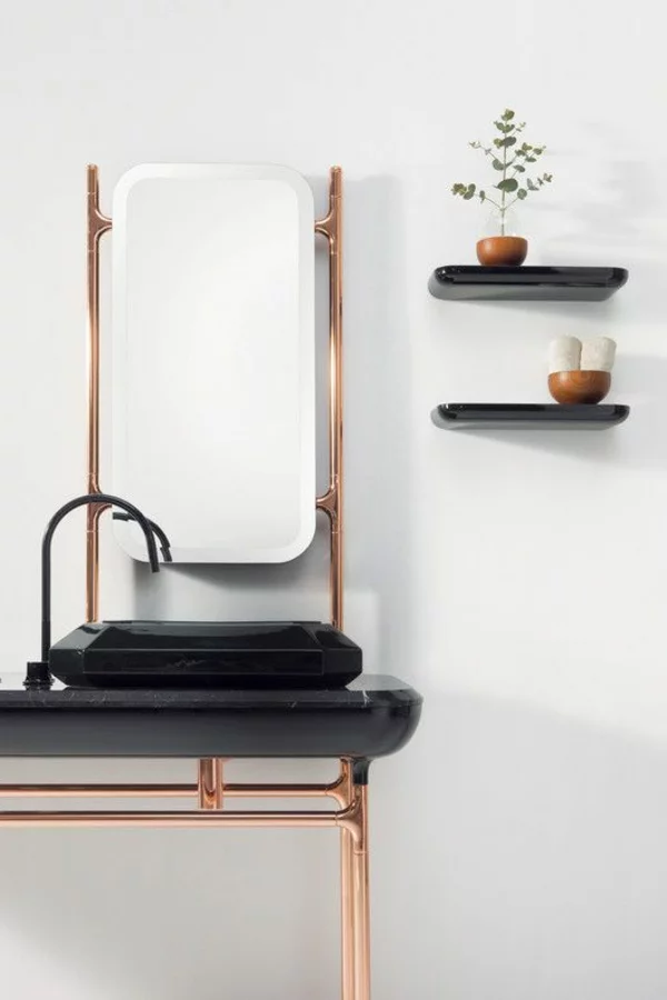 moderne waschbecken schwarzes design badspiegel