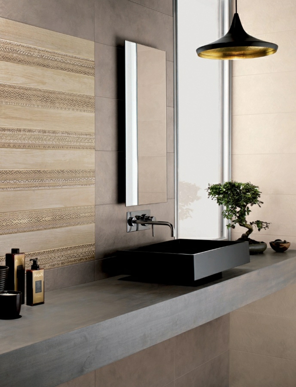 schwarzes waschbecken modernes badezimmer hängelampe badspiegel