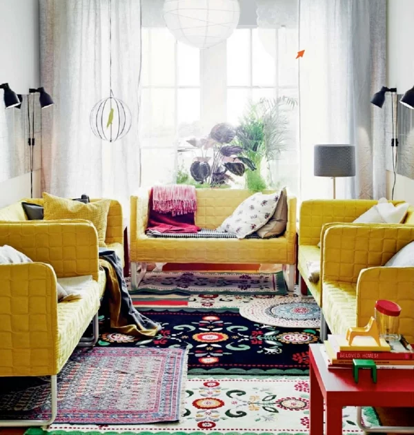wohnzimmer Innendesign Ideen gelb sofa