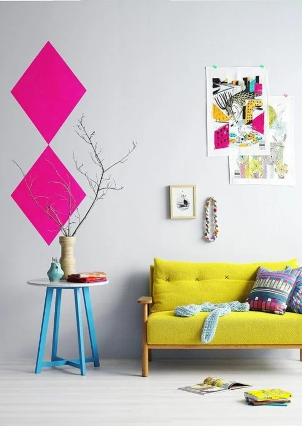 Farbgestaltung im Wohnzimmer Farbideen Wohntrends 2015 gelb sofa