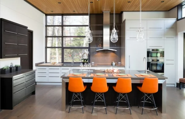 Wohnzimmer Farbideen Wohntrends Farbgestaltung orange stühle