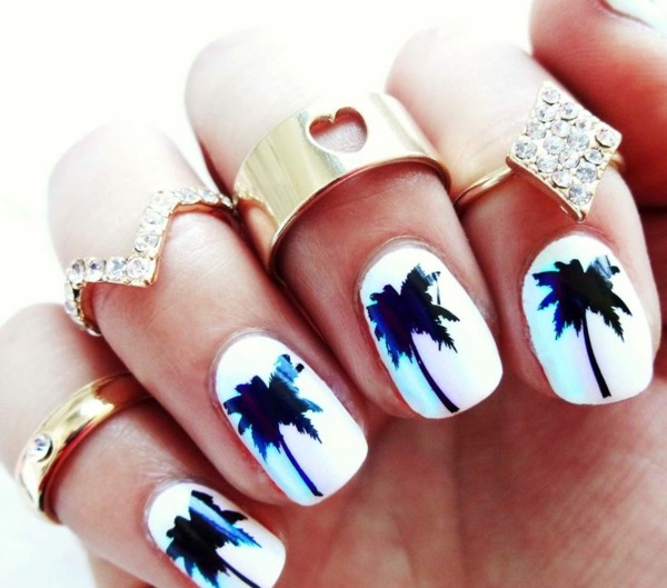 Fingernägel sommer schwarz weiß Design bilder palmen