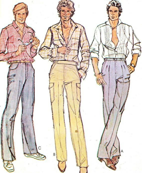 Mode 70er Männer herrenmode hemd und hose karostoffe