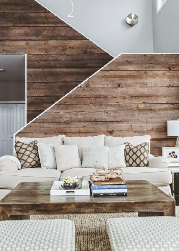 Wanddeko aus Holz wohnzimmer möbel treppenhaus geländer aus holz
