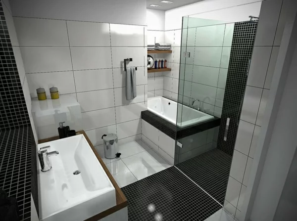 badezimmer gestalten badewanne duschwand glas badfliesen kombinieren