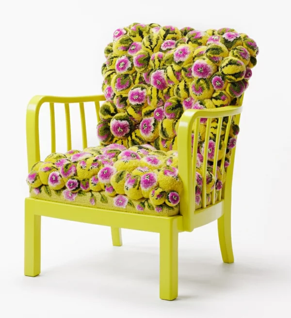 designer sessel gelb blumenmuster bommel MYK pompon chair2.2