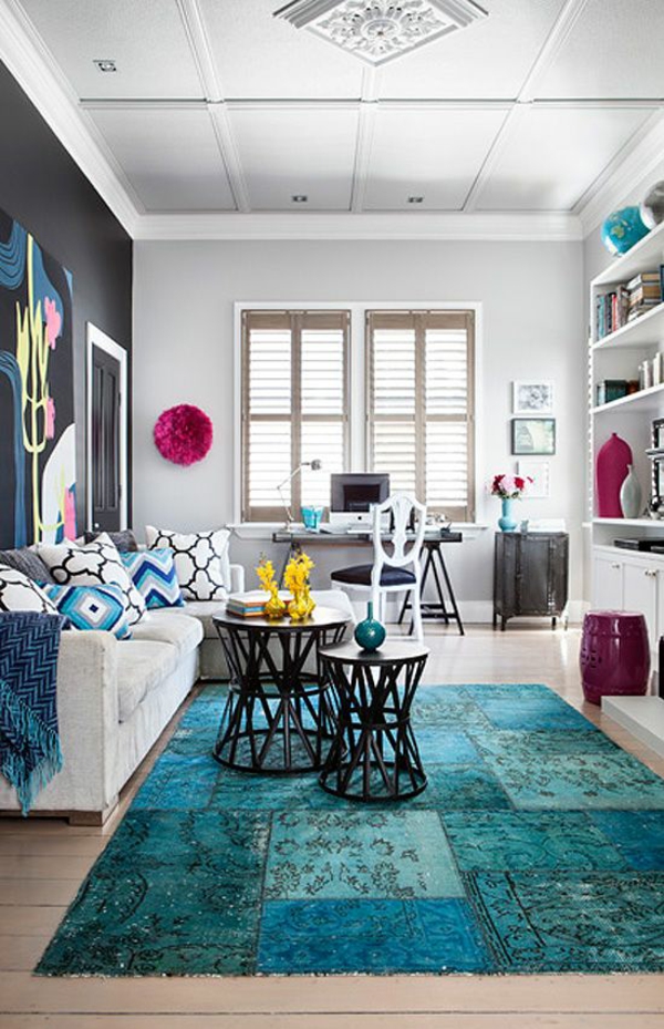 designer teppich wohnzimmer bunte teppiche blau