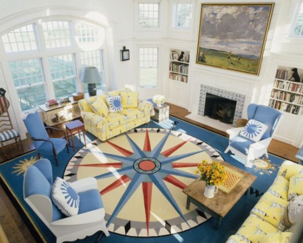 designer teppich wohnzimmer kamin bunte teppiche blau