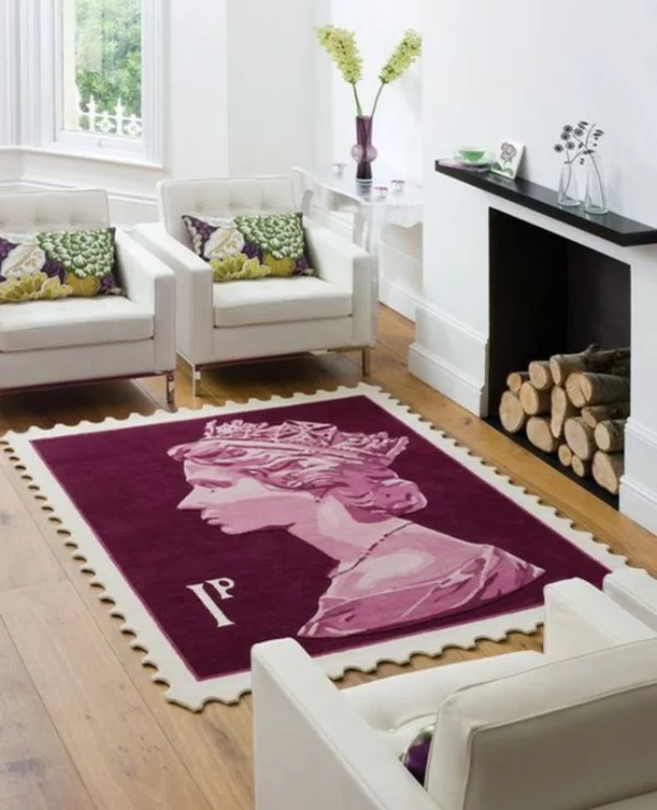 designer teppich wohnzimmer kamin bunte teppiche königin