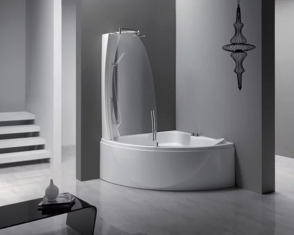 duschwand für badewanne badezimmer gestalten grau