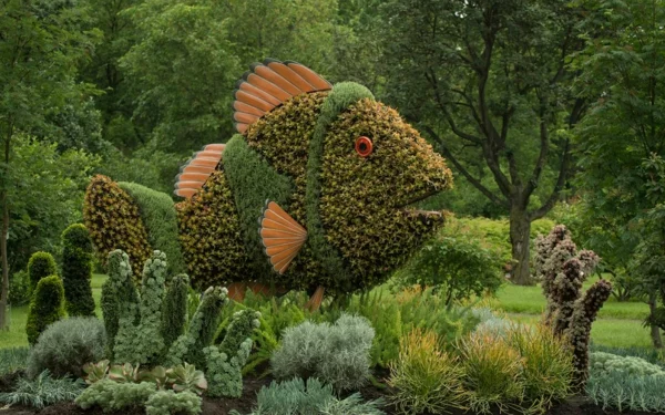 gartenskulpturen fisch sukkulenten vegetation