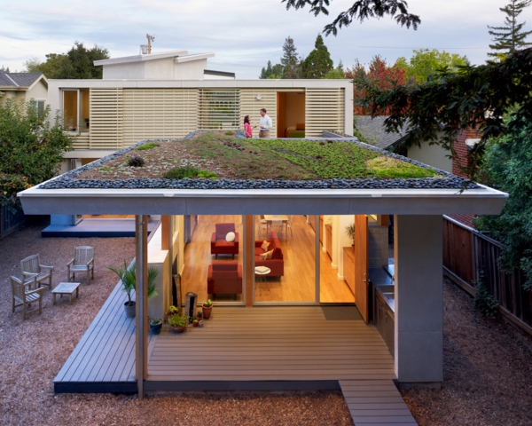 grünes dach moderne architektur kieselsteine