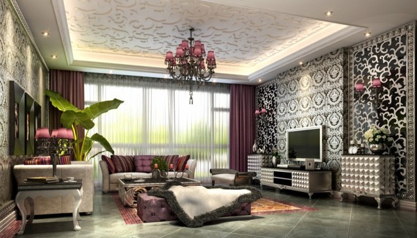 tepeten wohnzimmer luxuriöse wandgestaltung und wunderschöne deckengestaltung