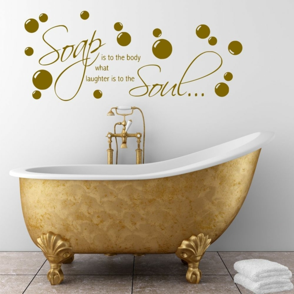 wandsprüche badezimmer wand goldene badewanne