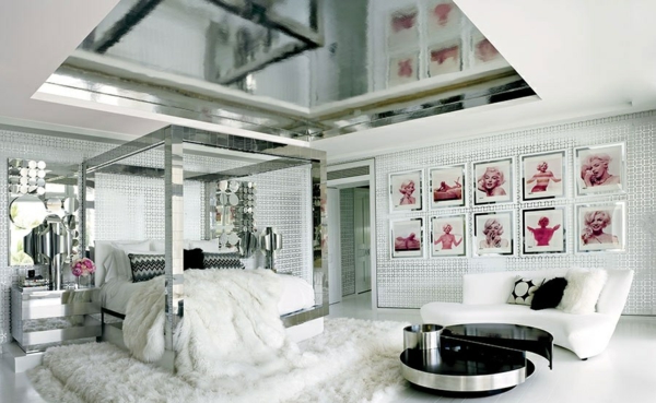 designermode tommy hilfiger luxushaus schlafzimmer einrichten fellteppich silber weiß