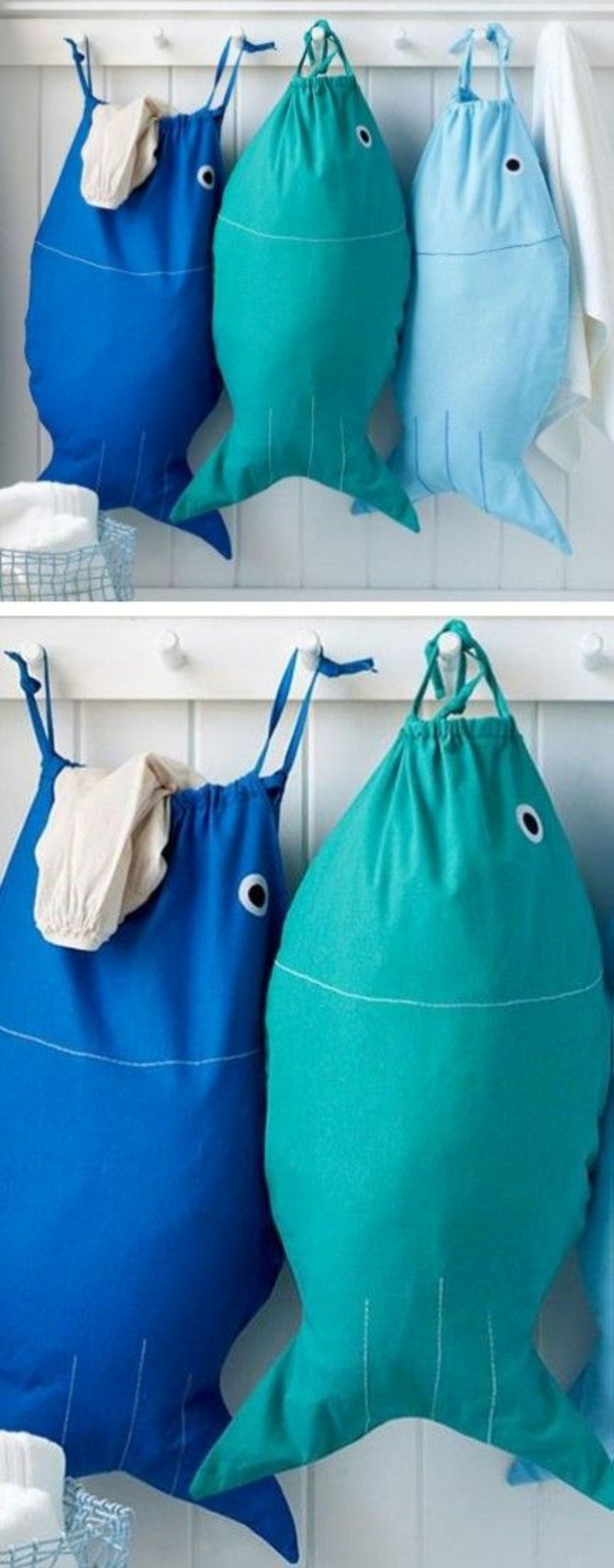 wäschesack aus stoff selber nähen fische waschküche einrichten