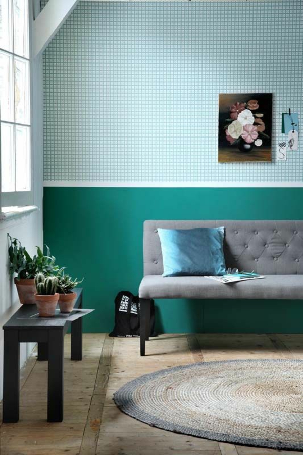 farbgestaltung wohnzimmer wandfarben gestalten wandfarbe türkis kontrast