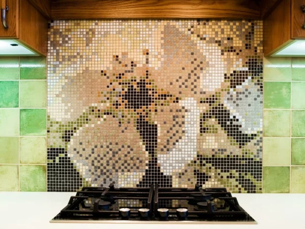 fliesenspiegel küche blumenmuster erstellen küchenrückwand ideen mosaikfliesen