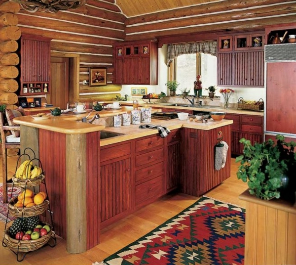 küche gestalten naturlook farbiger teppichläufer kutze gardinen
