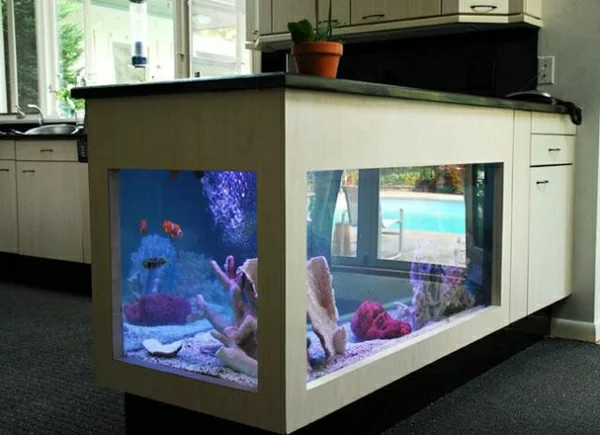 küchendesign ideen deko aquarium kücheninsel
