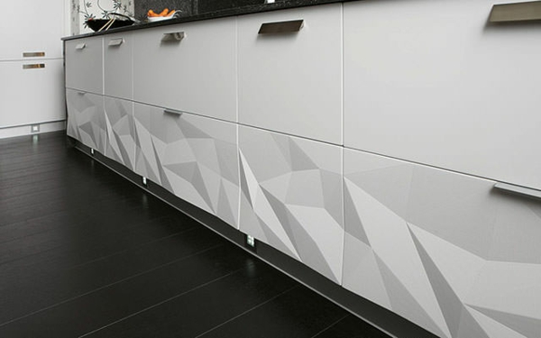 küchengestaltung weiße küchenschränke 3D oberfläche