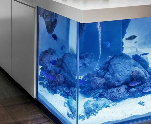 küchengestaltung dekoideen kücheninsel aquarium fische