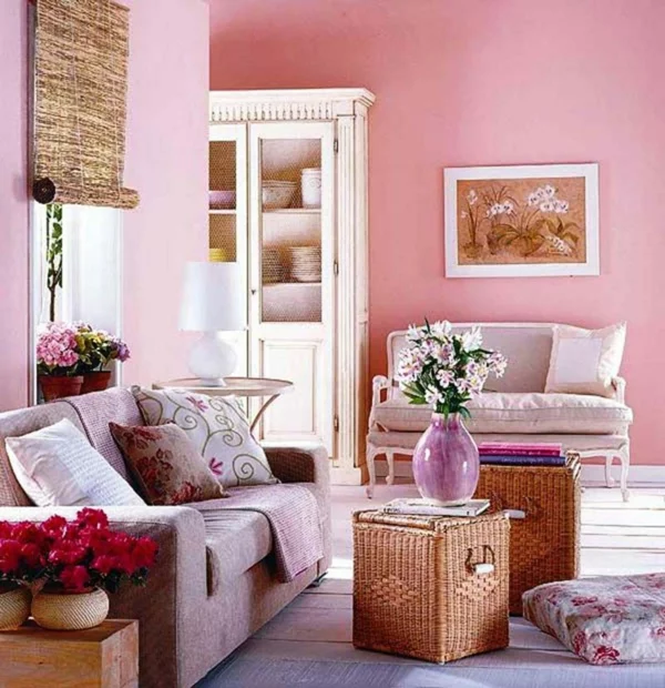 moderne wandfarben pastellrosa wohnzimmer